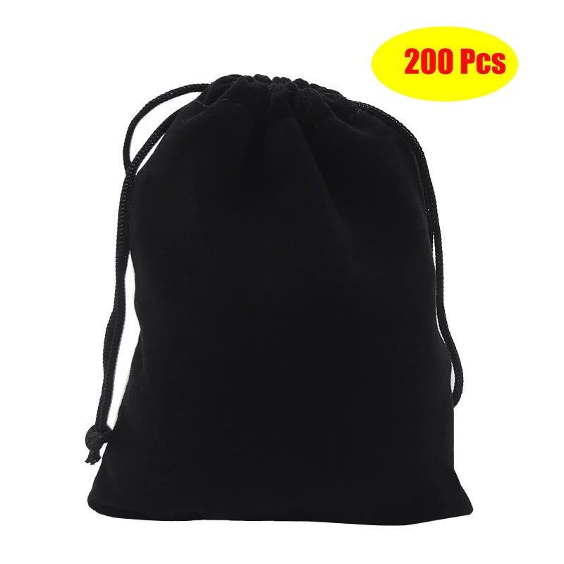 HOSL Velvet Bags with Drawstrings Black Jewelry Pouch Velvet Gift Bags for Earrings Bracelet Necklace Goodies Candy Festival Wedding Party Favor Baby Show Bag (3x4 Inch 200Pcs) - Image 2
